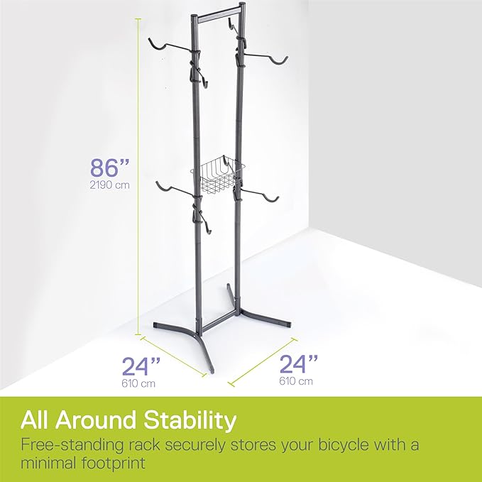 Bike Rack for Garage & Home by Delta Cycle - No Drilling Required - Fully Adjustable Gravity Storage Rack for Any Style Bicycle - Freestanding Vertical Rack