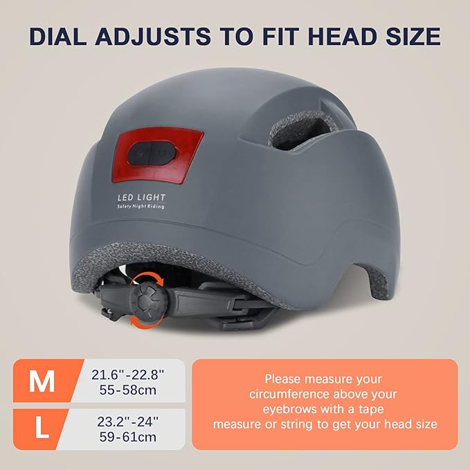 Adult Bike Helmet with Light - Dual Certified for Bicycle Scooter Skateboard Road Cycling Skating Helmet