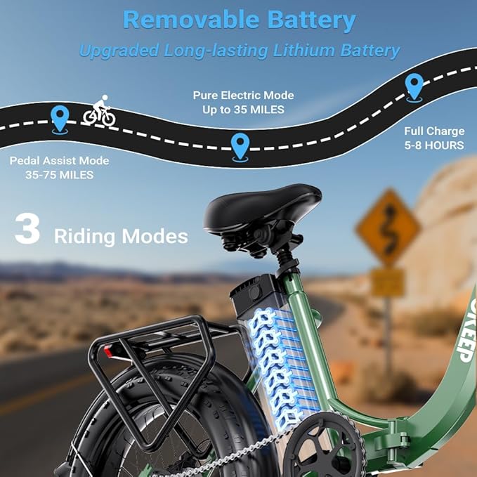 1300W/1800W Folding Electric Bike for Adults, 75-86 Miles PAS Range, 52V 13Ah/18.2Ah Removable Battery, 20" Fat Tire Electric Bicycle, 20MPH 7-Speed Commuter Ebike, Max 330LBS, UL2849 Certified