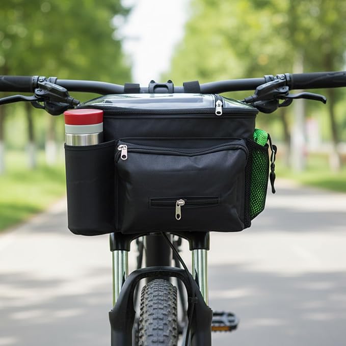 Large Bike Handlebar Bag,Large Bicycle Front Storage Pouch Bag,9 inch Transparent Pouch with Shoulder Strap