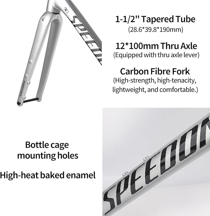 700C Racing Road Bike Frameset 48cm 50cm Aluminum Alloy Disc Brake Bike Frame Thru Axle F12*100MM R12*142MM BSA BB68mm Carbon Fibre Rigid Fork(Silver,48cm)