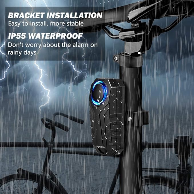 WSDCAM Anti-Theft Bike Alarm with Mount, 113dB Burglar Vibration Motorcycle Bicycle Alarm Security System Waterproof Cycle Bike Alarm with Remote