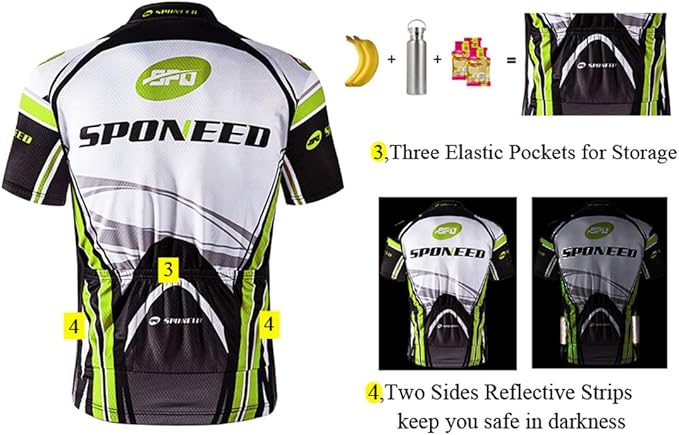 sponeed Men's Cycling Jerseys Tops Biking Shirts Short Sleeve Bike Clothing Full Zipper Bicycle Jacket with Pockets
