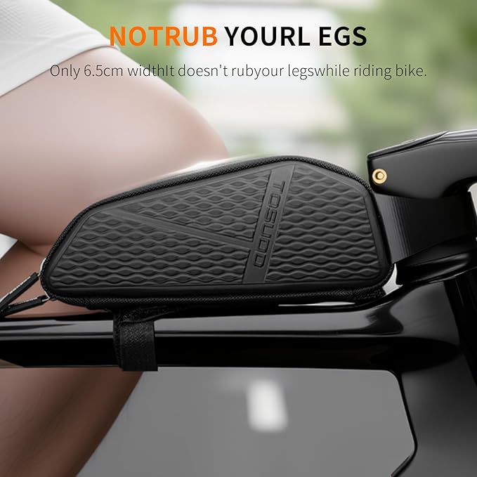 Bike Top Tube Bag, Small Front Frame Bag, Waterproof PU & EVA Hard Shell Bicycle Pouch for Phone & Tools, Cycling Accessories (1.2L)
