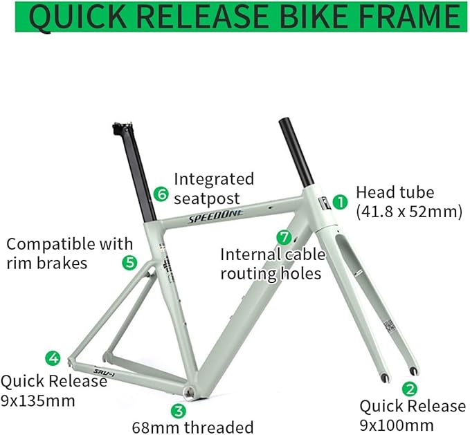 700C Road Bike Frameset 50/52cm Aluminum Alloy Frame Rim Brake Quick Release 100/135mm BSA BB68mm Carbon Fiber Rigid Fork Internal Routing