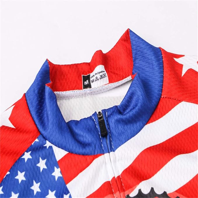 JPOJPO USA Cycling Jersey Men Short Sleeve Bike Shirts Biking Jersey Summer American Bicycle Tops with 3 Pockets Reflective