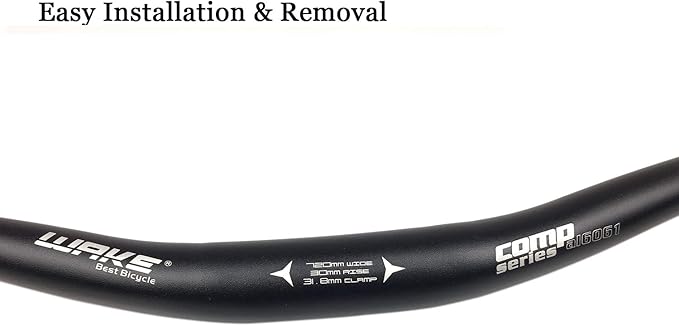 Wake 31.8mm MTB Mountain Bike Handlebar, Aluminum Alloy Mountain Bike Bicycle Riser Handlebar Extra Long 720/780mm with Paint Matte Surface (Black, 780mm)