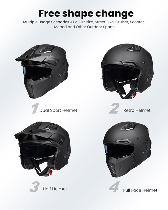 ILM Open Face Motorcycle 3/4 Half Helmet for Men and Women, Vintage Retro Helmet with Visor for Moped ATV Cruiser Scooter DOT Model Z302(Matte Black,Small)
