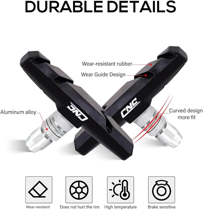 CNC 2 Pairs Bicycle V-Brake Pads, Bike 70mm V Brake Blocks Set, Cantilever Brake Pads Shoes for Mountain/Road/Kids/MTB/Children's/Cycle Bike Rim.