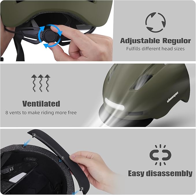 Bike Helmet, Shinmax Adult Cycling Helmet with USB Rechargeable LED Front and Back Light Bicycle Helmets for Men Women