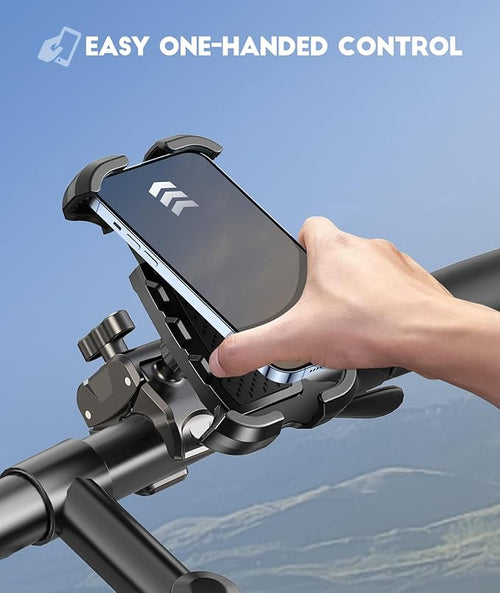 2026 Upgrade Motorcycle Phone Mount [Heavy-Duty Clamp & 360° Rotation], Super Stable Bike Phone Holder for iPhone 17/16/15/14 & 4.7-6.8" Phone, Phone Holder for Bike/Bicycle/Motorbike/Scooter