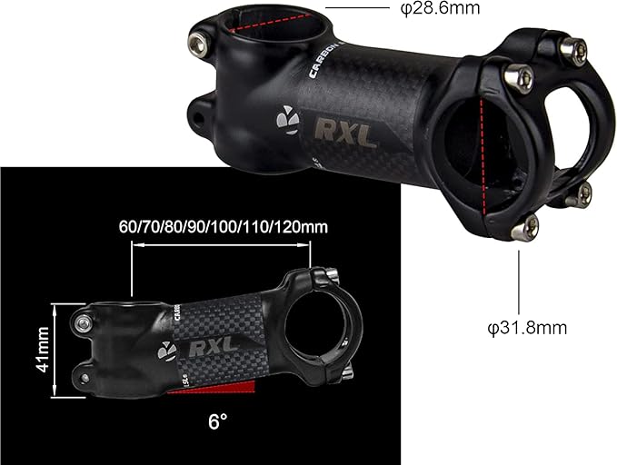 RXL SL MTB Bike Stem 1-1/4"Carbon Fiber+Aluminum Alloy Road Bike Carbon Handlebar Stem 6 Degree Mountain Bike for Cycling 60mm,70mm,80mm,90mm,100mm,110mm,120mm Bicycle Part