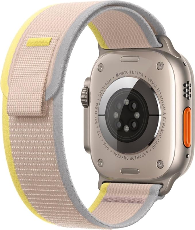 Apple Watch Ultra [GPS + Cellular 49mm] Titanium Case with Yellow/Beige Trail Loop, M/L (Renewed)