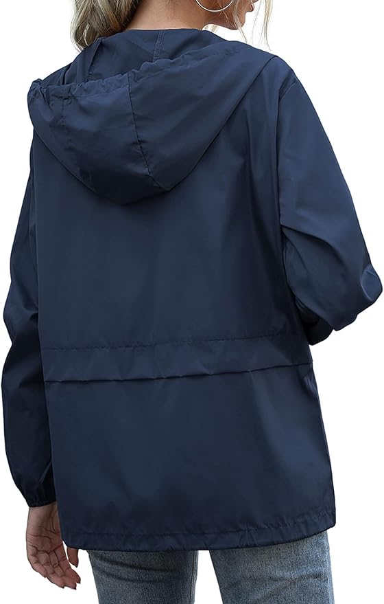 Women's Waterproof Raincoat Lightweight Rain Jacket Hooded Windbreaker with Pockets for Outdoor
