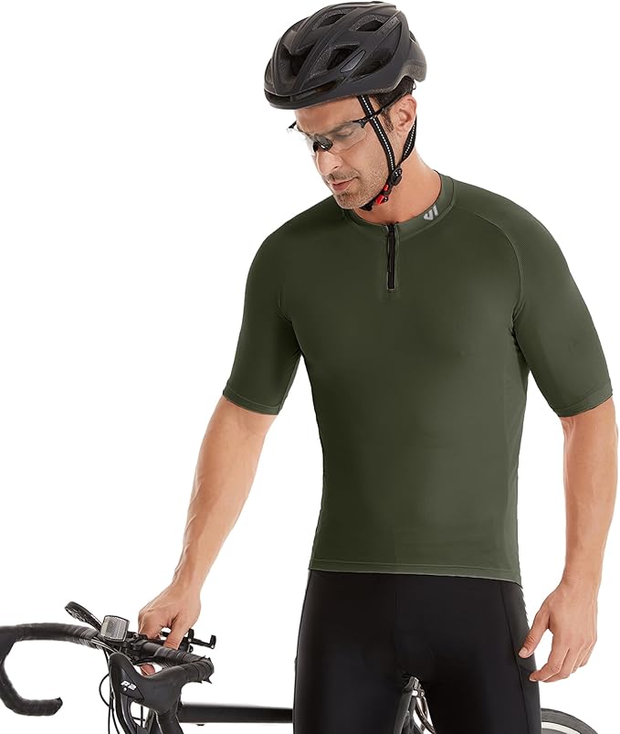 Wulibike Cycling Jersey Men Short Sleeve, Road Bike Shirts 1/4 Zipper with Pockets, Bicycle Clothing Breathable Quick Dry