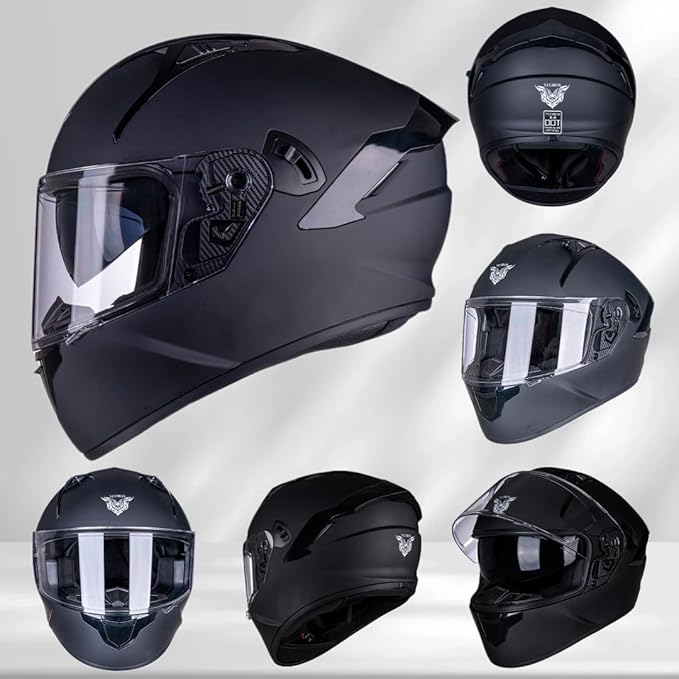 VCOROS Full Face Dual Visor Motorcycle Helmet for Adults Motorbike Street Bike Racing Helmets X9 DOT Approved with Black Visor
