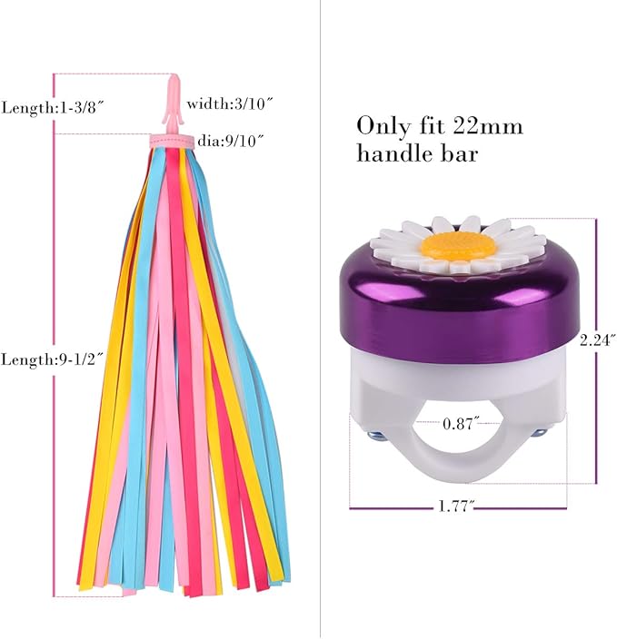 U-LIAN Kids Streamers and Bike Bell for Girls-1 Pack Flower Bicycle Bell with 2 Pack Handlebar Streamers Scooter Tassels for Children's Bike Accessories