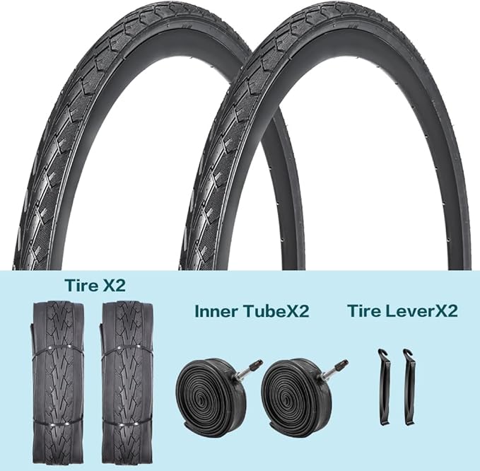 2 Pack 700x23C/25C/28C/35C/38C Bike Tires Plus Bike Inner Tubes Presta Valve 48mm or Schrader Valve 48mm Foldable Replacement Tires for Road Bicycle