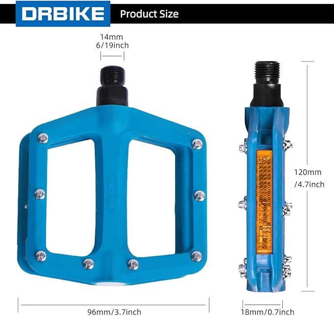 DRBIKE Mountain Bike Pedals MTB Pedals 9/16" Sealed Bearing Lightweight Nylon Bicycle Flat Platform Pedals for MTB BMX Road Bike Kids Bike Replacement Pedal