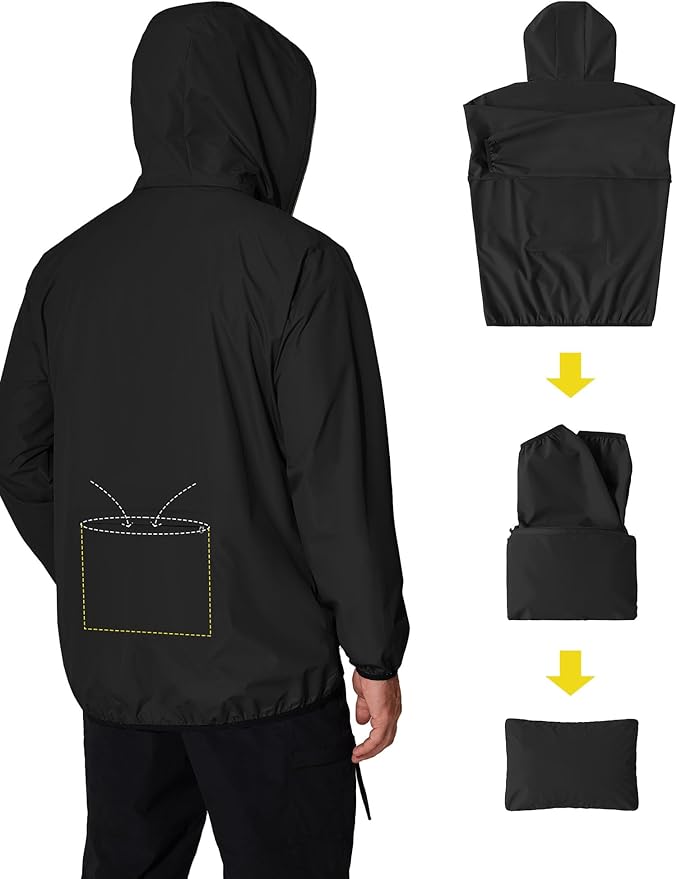 COOFANDY Men's Light Rain Jacket with Hood Packable Waterproof Raincoat Golf Rain Gear Travel Hiking Windbreaker