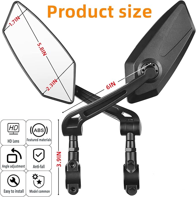 Bike Mirrors,2 Pack-Ebike Mirror,360° Adjustable and Rotatable Handlebar Mirrors,Scratch Resistant Glass Lens, Mountai Bikes,Scooter, E-bikes,Road Bikes,Bicycle Universal Fit Accessories