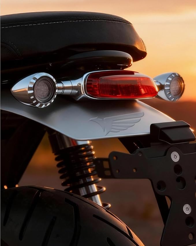 Bullet Style Motorcycle LED Turn Signals, Front Driving Light & Amber Indicator, Zinc Alloy Housing, M10 Mount Universal Fit for Cruiser Bobber Chopper Cafe Racer (Chrome-Front)