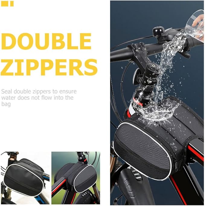 COHEALI Bike Frame Bag with Zipper Mountain Bike Top Tube Pouch Waterproof Large Capacity Black Cycling Front Storage Bag for Outdoor Riding Equipment