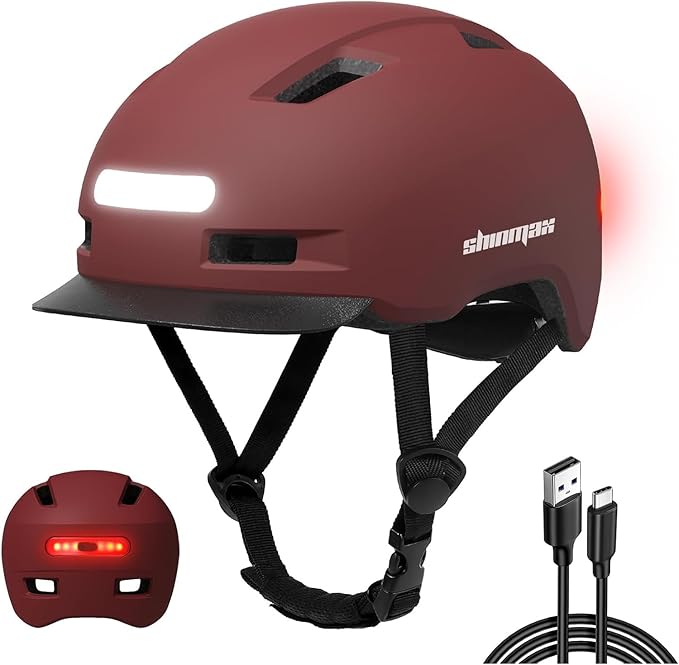 Bike Helmet, Shinmax Adult Cycling Helmet with USB Rechargeable LED Front and Back Light Bicycle Helmets for Men Women