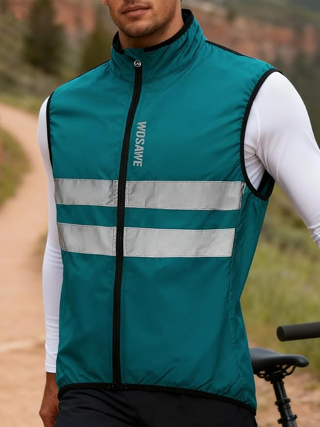 WOSAWE Men's High Visibility Cycling Wind Jacket Water Resistance Reflective Windbreaker