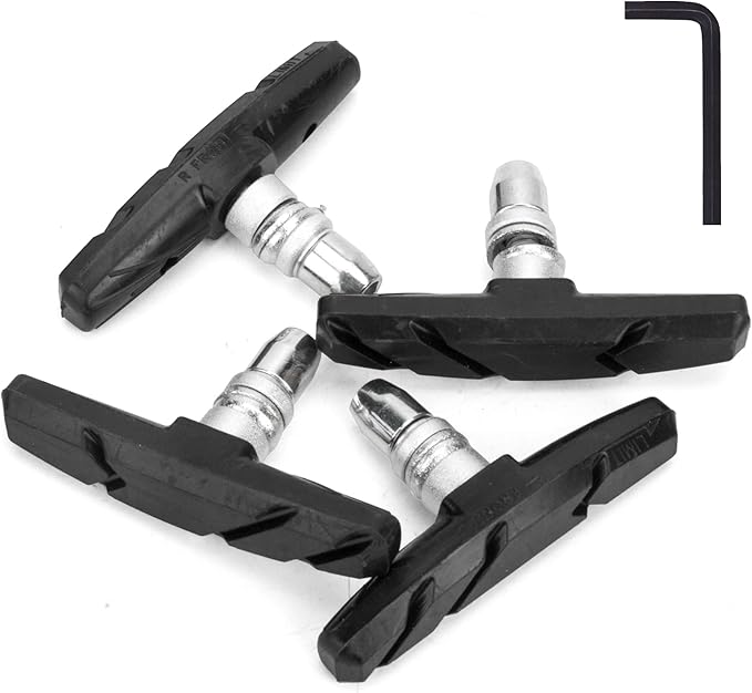 2 Pairs Bike Brakes Pads Set, 70mm for Cruiser MTB Mountain Bicycle Universal V-Brake Blocks with Hex Nut and Shims, No Noise No Skid