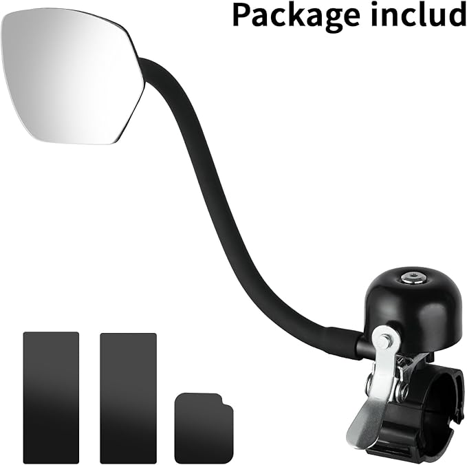 Bike Bell with Mirrors – 360° Adjustable Safety Bicycle Rear View Mirror, Scratch-Resistant Glass Lens, Universal Fit for MTB/Handlebars, Bike Accessories