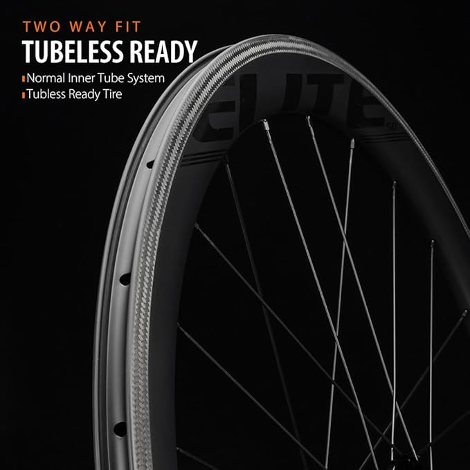 ELITEWHEELS 700c Road Bike Carbon Wheels Bicycle Wheelset Tubular Clincher Tubeless Cycling High TG Brake Surface Taiwan Big Frange Straight Pull 20-24 Hole Hub and Pillar 1423 Spokes