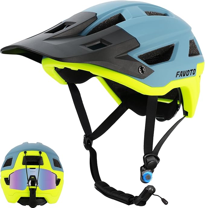 Favoto Adult Mountain Bike Helmet for Men & Women, Magnetic Buckle MTB Helmet with Removable Visor, Lightweight for Commuting & Off-Road Cycling