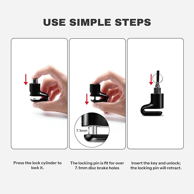 Disc Brake Lock for Motorcycle Accessories Heavy Duty Bike Bicycle Anti Theft Lock Compact Electric Scooter Ebike Powersports Wheel Hover Disc Locks (Black)