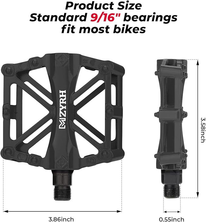 KEMIMOTO Mountain Bike Pedals MTB Bicycle Flat Pedals, 9/16'' CNC Aluminum Durable Sealed Bearing for Most Bikes BMX MTB Enduro Downhill Trail (Two Pack)