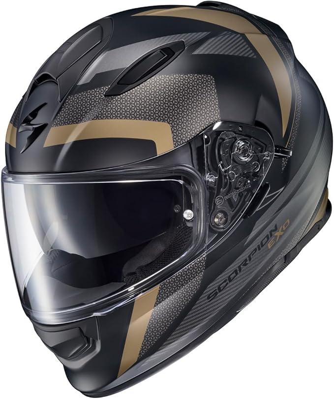 ScorpionEXO Ryzer Full Face Motorcycle Helmet with Pinlock Ready Shield with Integrated Speaker Pockets DOT ECE Approved Evolution (Gold - X-Large)