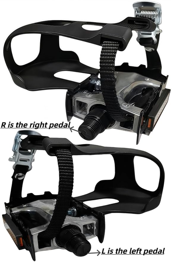 YBEKI Pro-Grade Spin Bike Pedals with Toe Clips & 4D Adjustable Straps - 9/16" Alloy Spindle for Mountain Road Bikes/Peloton/Schwinn/Sunny Bikes | 500lb Load Capacity + 12-Month Warranty