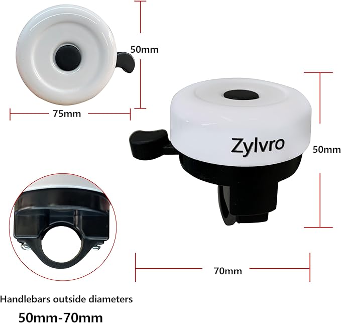 Bike Bell, Loud Crisp Clear Sound, for Adults and Kids, Classic, White