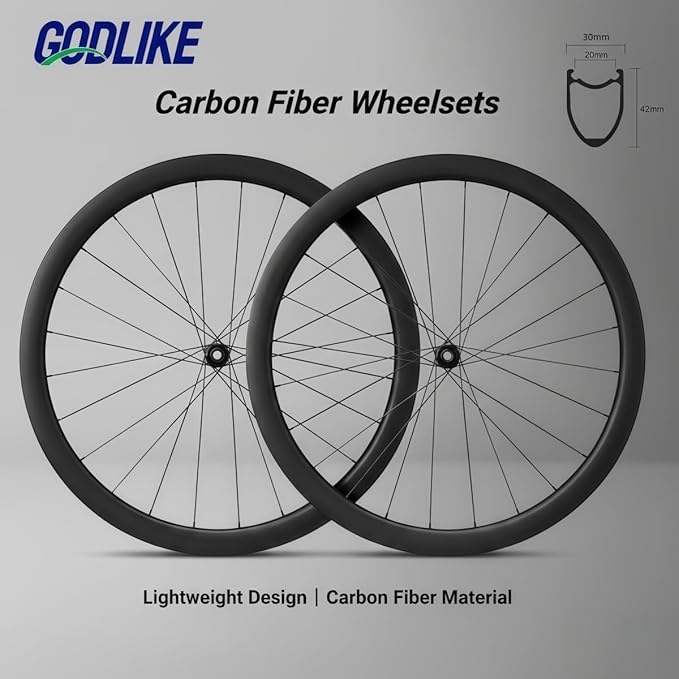 GODLIKE Ultralight Carbon Fiber Road Bike Wheelset 700C 42mm Deep Section Thru Axle Disc Brake Center Lock 120 Points Hub Carbon Clincher Rims