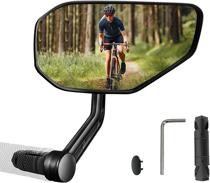 Bike Mirror, Bicycle Mirror for Handlebar Mount, Scratch Resistant Glass Lens Large Bar End Bike Rear View Mirror for E-bike, Mountain Bike, City Bikes & Scooter (Right 0.59-0.78")