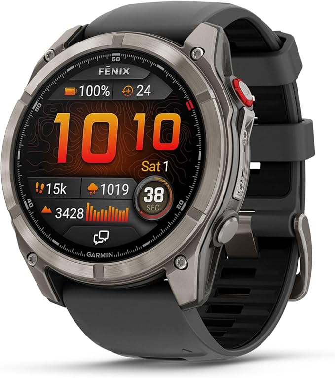PlayBetter Garmin Fenix 8 Pro AMOLED Sapphire (51mm, Titanium/Graphite) Multisport GPS Smartwatch Bundle - 1.4” Touchscreen, inReach Technology Wireless Running Earbuds
