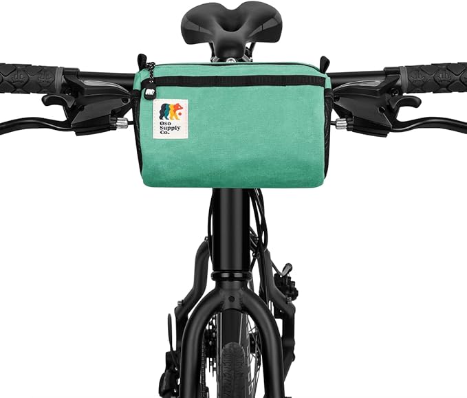 Bike Handlebar Bag – Waxed Canvas Exterior with Quick-Access Waterproof Zipper, Side Mesh Pockets and Spacious Storage – Ideal for Cycling, Commuting and Adventure Rides (Turquoise)