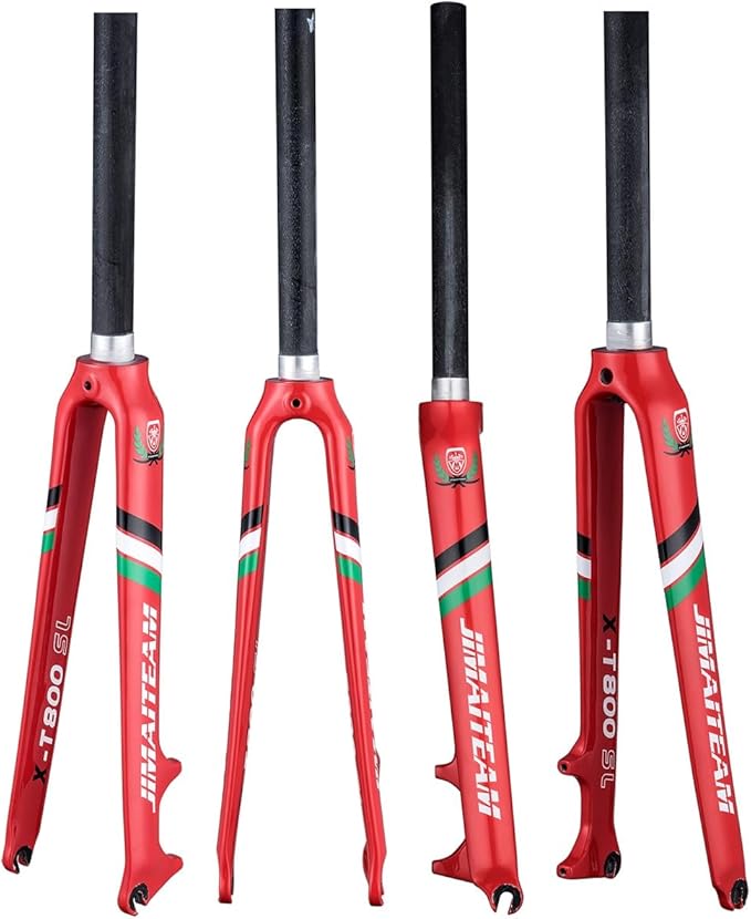 28.6mm Straight Bikes Front Forks 700C Road Bikes Forks Carbon Fiber Disc Brake Bikes Rigid Forks 9 * 100mm Quick Release(Red)