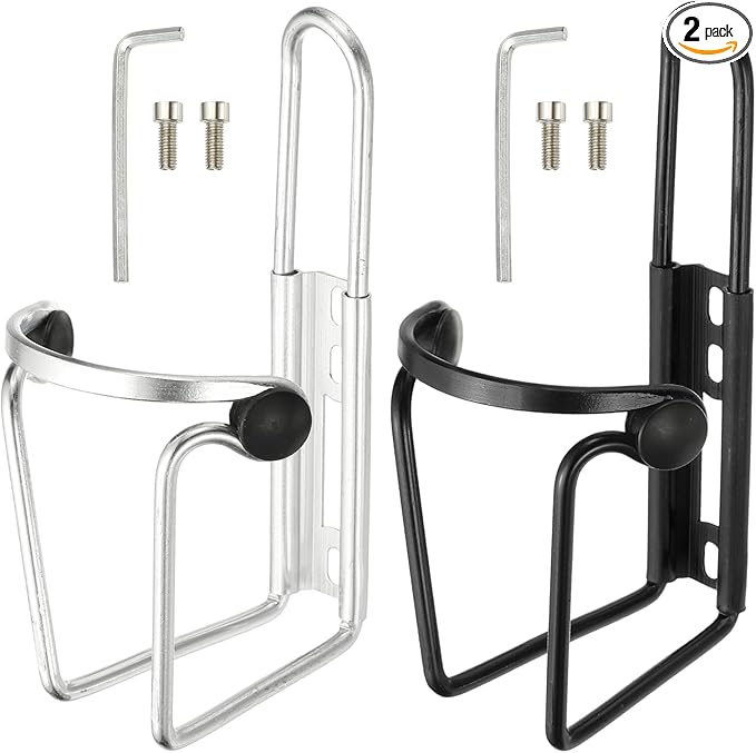 Water Bottle Cage, Bike Water Bottle Holder with Beads 2 Pack & Black/Silver