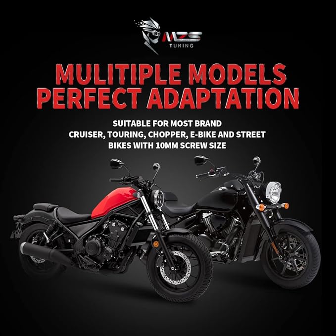 MZS Motorcycle Mirrors 10MM, Universal 360 Degree Adjustable Rear View Side Mirror Handlebar Mount ABS Black Compatible with Street Bike Touring Cruiser Adventure Scooter Coolster Moped GY6