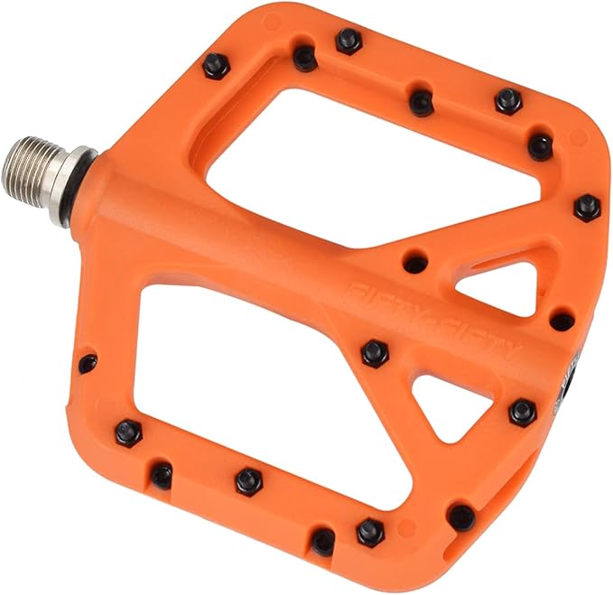 FIFTY-FIFTY Mountain Bike Pedals, Non-Slip MTB Nylon Composite, 9/16" Bicycle Pedals, Lightweight and Wide Flat Platform