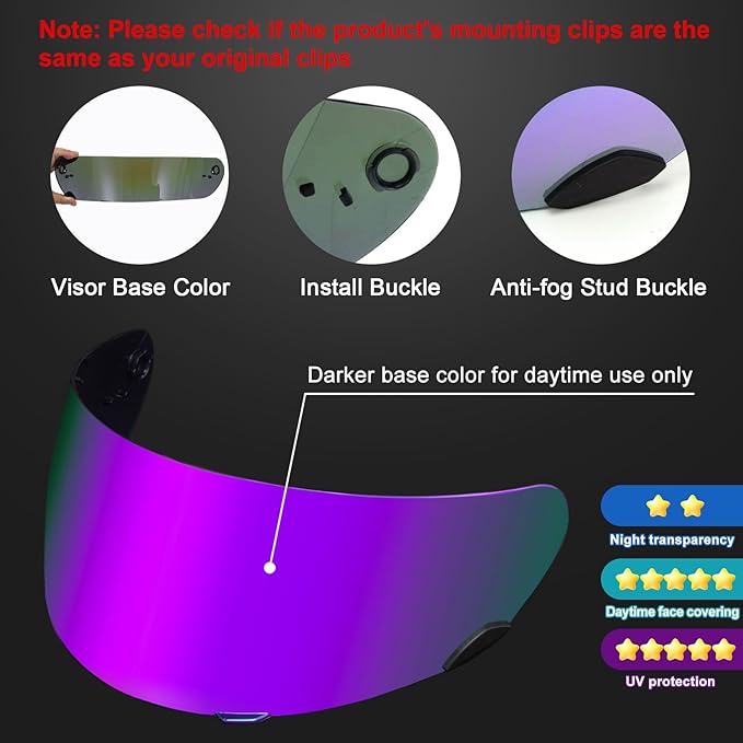 PSLER Qualifier Visor- Qualifier DLX Helmet Visor Motorcycle Face Shield Accessories Replacement for Bell Qualifier/Star/Vortex/RS-1/Revolver,Deep Purple