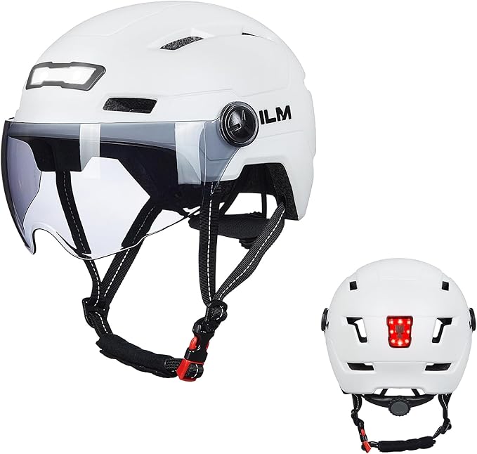 ILM Adult Bike Helmet with USB Rechargeable LED Front and Back Light Mountain&Road Bicycle Helmets for Men Women Removable Goggle Cycling Helmet E3-10L