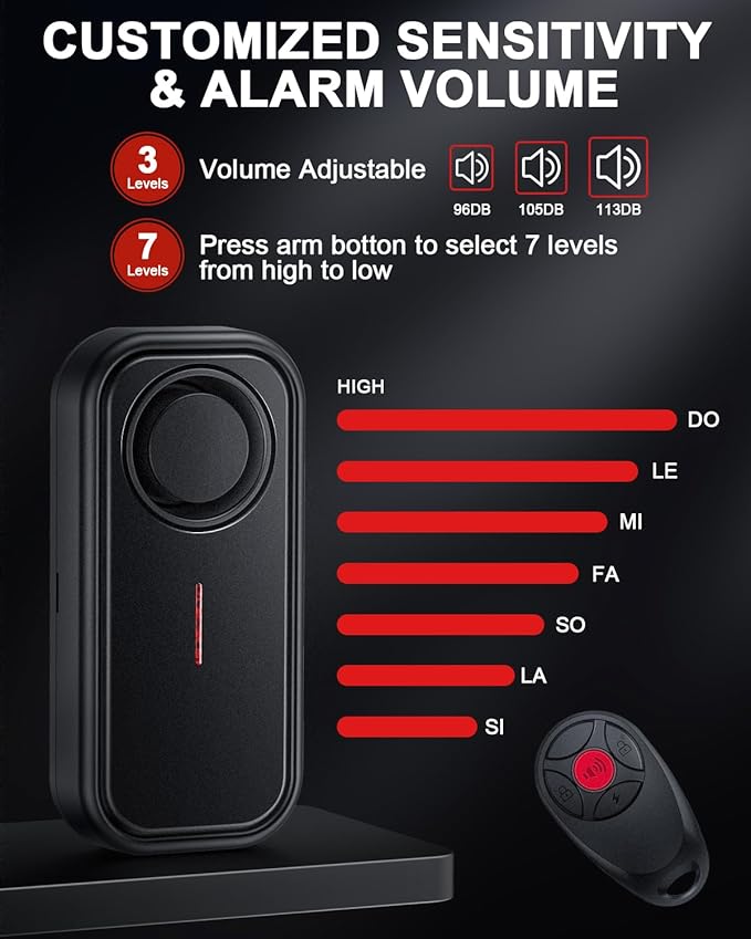 ONVIAN Car Alarm System, Ultra-Loud 113db Bike Alarm with Remote, IP66 Waterproof Anti Theft Car Device Vibration Motion Sensor, Bike Accessories for Motorcycle Moped Scooter Doors Window
