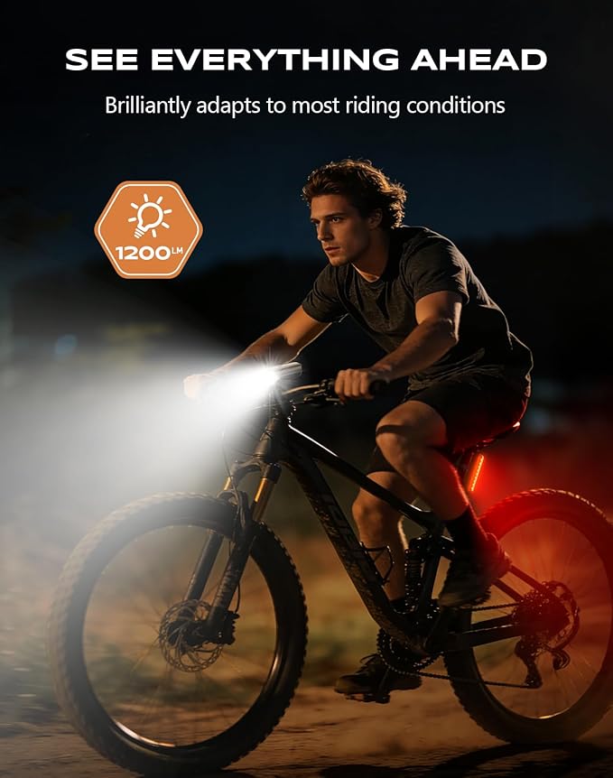 2026 New 1200LM Wide Angle Bike Lights for Night Riding, 3+5 Modes & IP65 Waterproof Bicycle Lights Front and Rear, Long-Lasting USB Rechargeable Towing Hitch Lights for Road Mountain Cycling